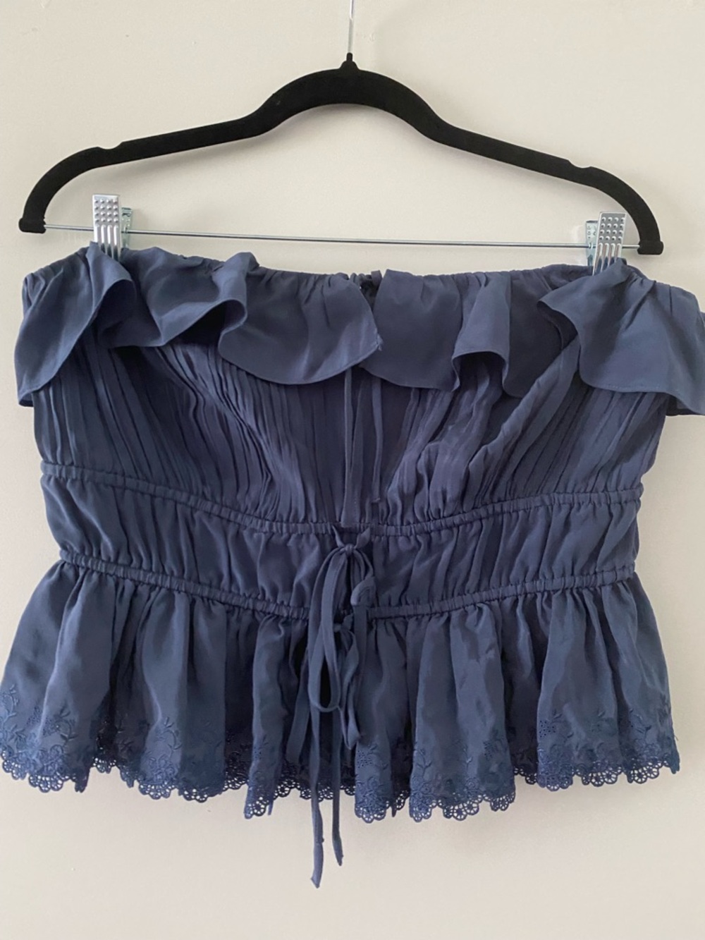 Ulla Johnson Navy Strapless Ruffle Peplum Crop Top